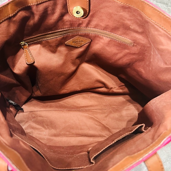 Fossil Magenta Saffiano Leather Large Tote Shoulder Handbag - Picture 8 of 8